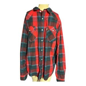 Levi's Red, Black, Green Plaid Shirt with Pearlized‎ Snaps, Size L (306)